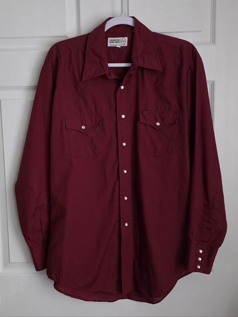 Vintage 1980s Sheplers Burgundy Pearl Snap Western Shirt 16.5 x 35